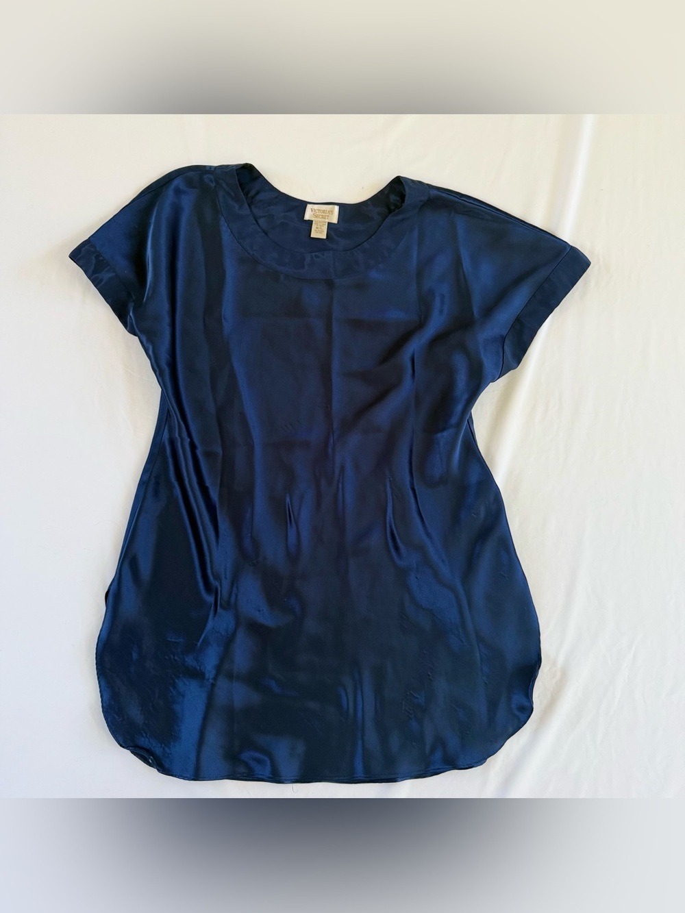 VTG Victoria Secret Gold Label Sleep Shirt Womens ML Royal Blue Satin Nightgown